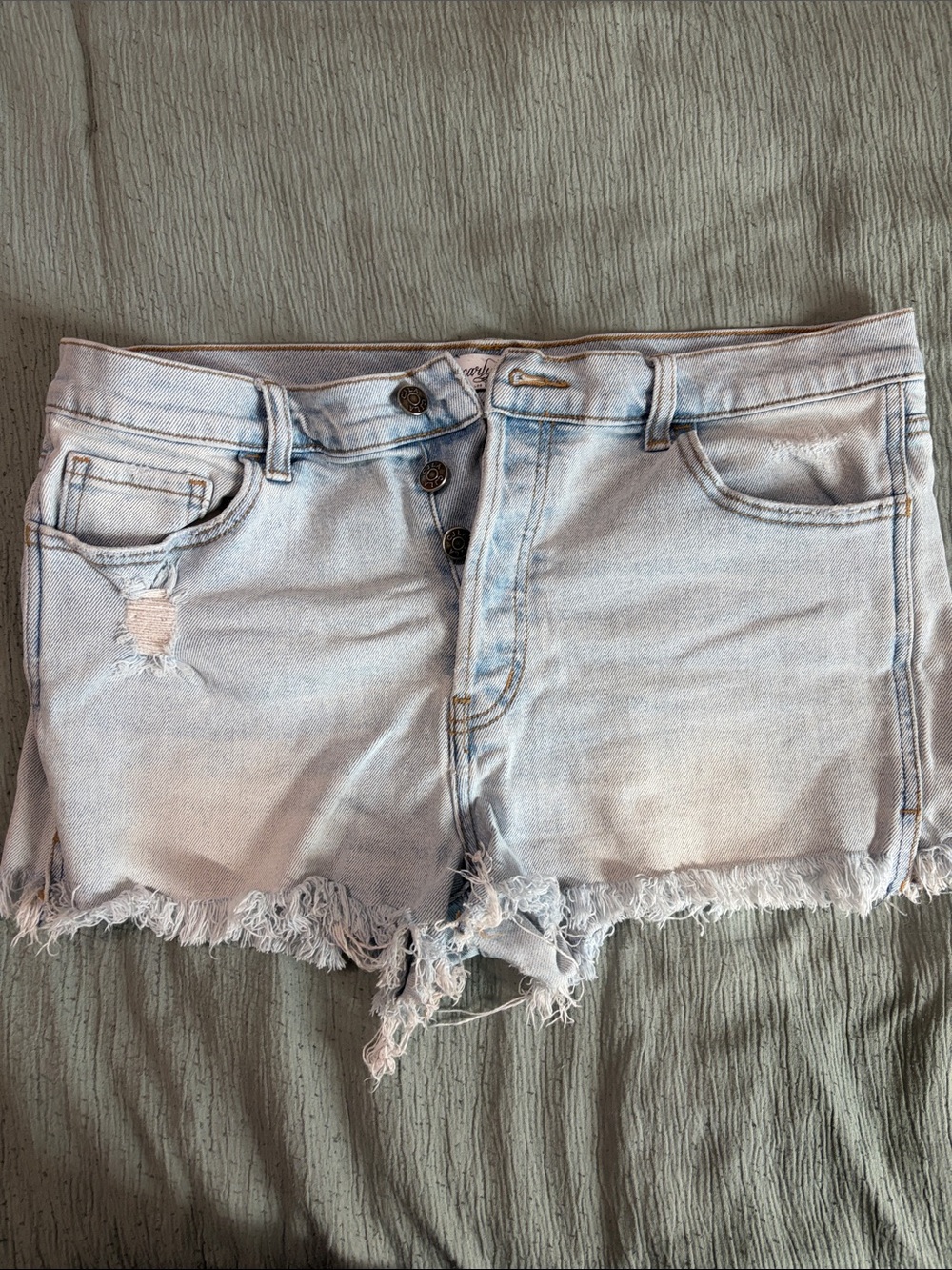Light Wash Distressed Denim Shorts - Women